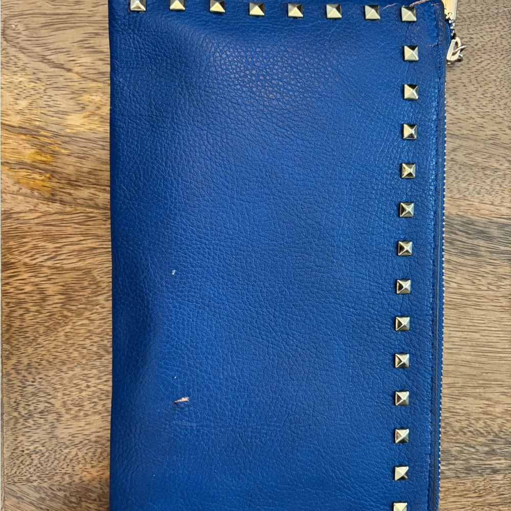 Blue Studded Leather Clutch
